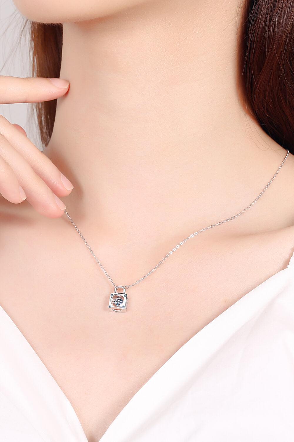 Moissanite Lock Pendant Necklace BLUE ZONE PLANET