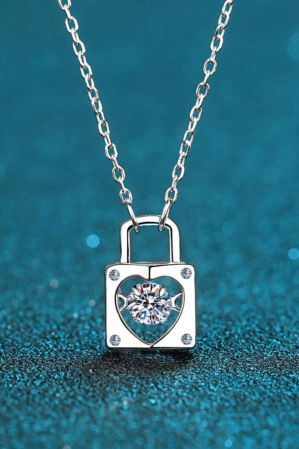 Moissanite Lock Pendant Necklace BLUE ZONE PLANET