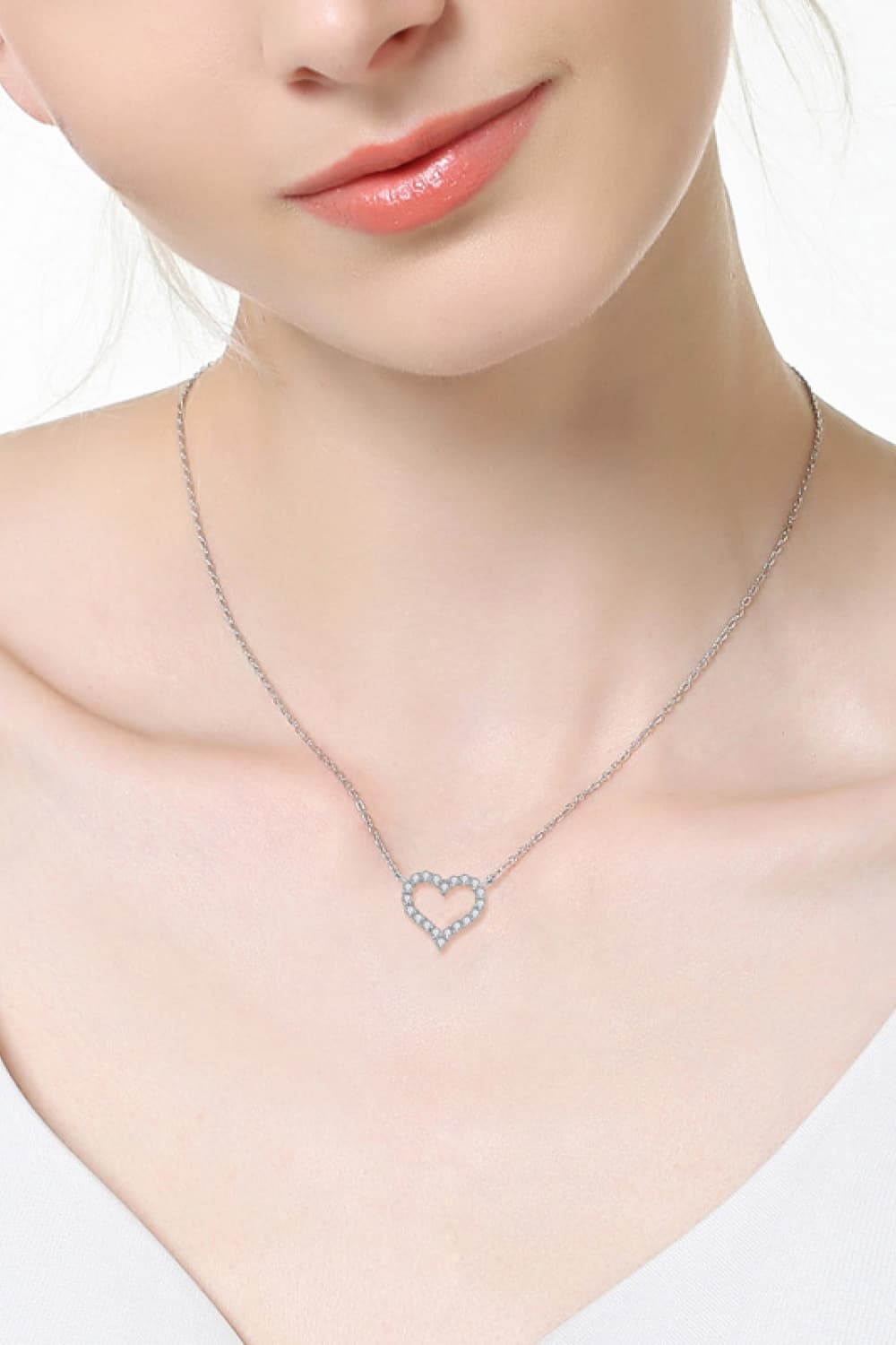 Moissanite Platinum-Plated Heart Necklace BLUE ZONE PLANET