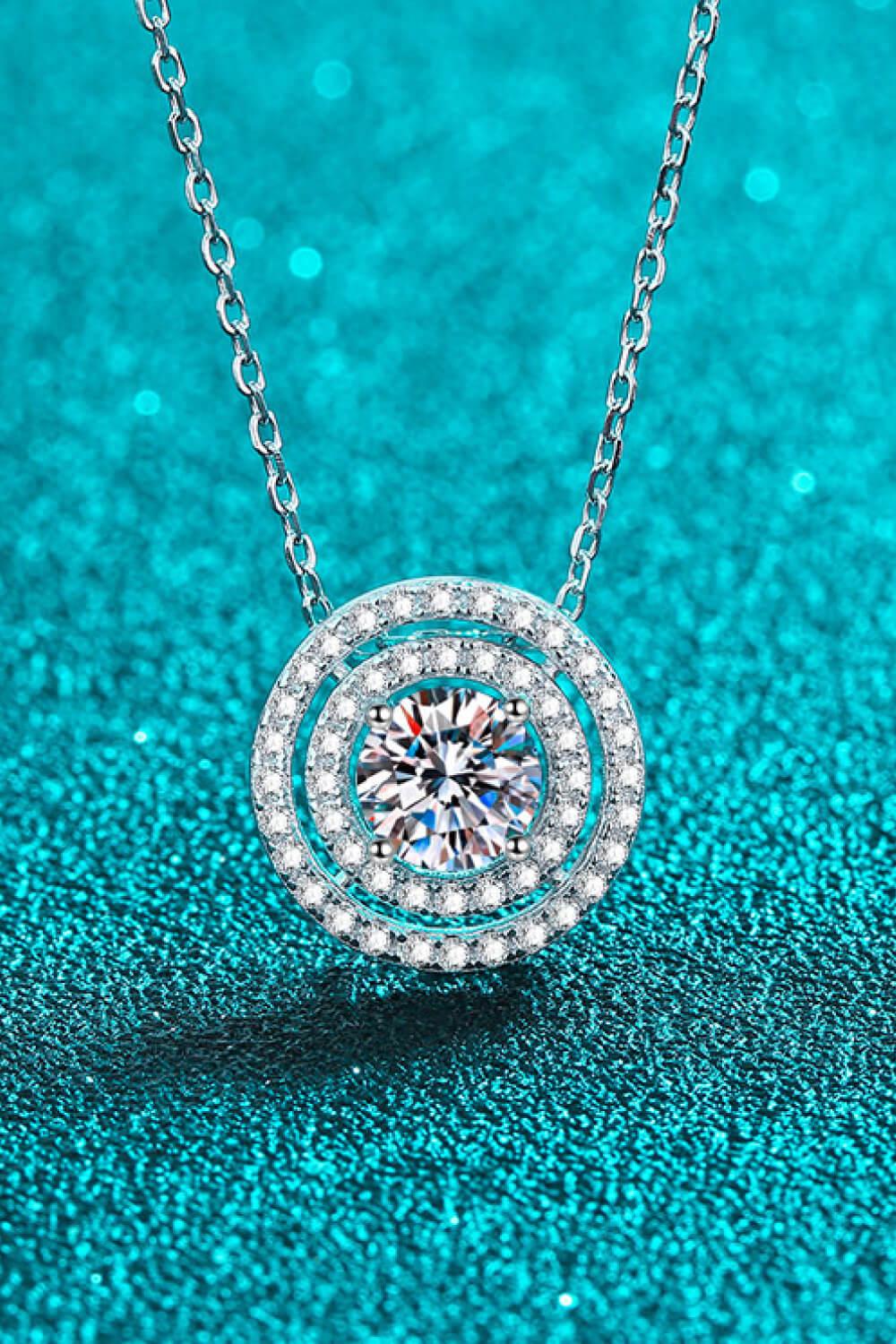 Moissanite Round Pendant Rhodium-Plated Necklace BLUE ZONE PLANET