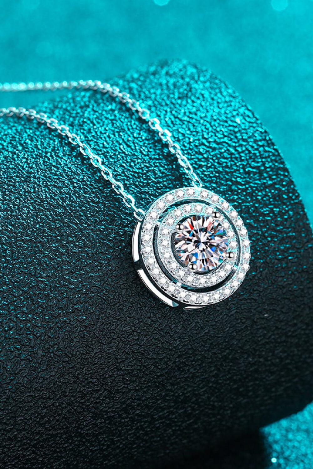 Moissanite Round Pendant Rhodium-Plated Necklace BLUE ZONE PLANET