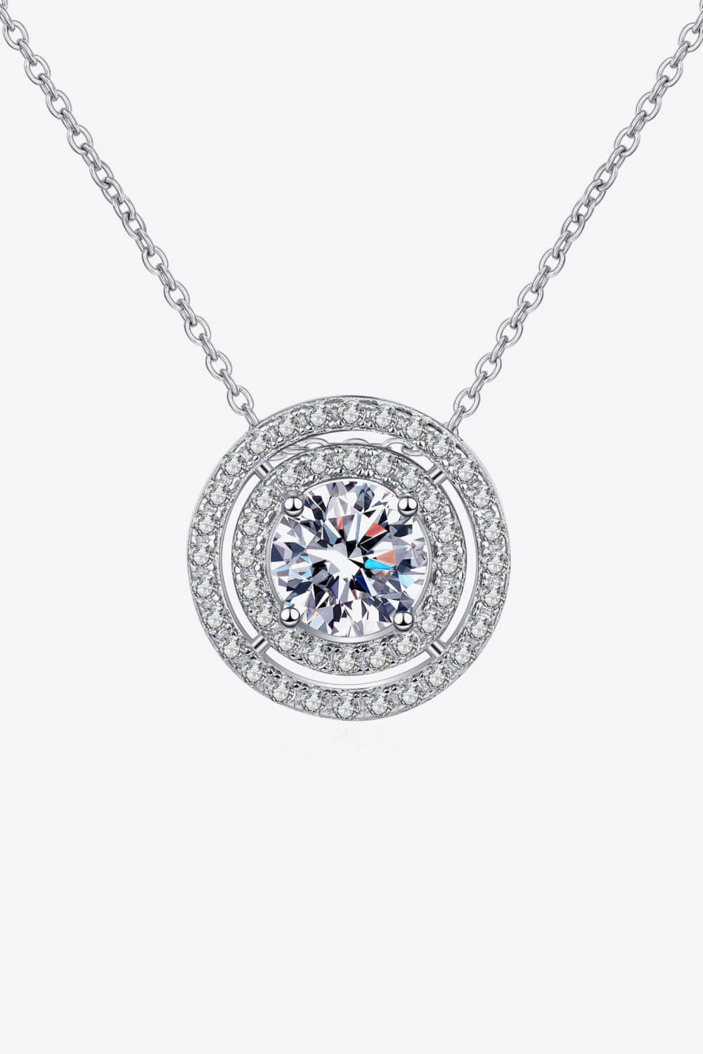 Moissanite Round Pendant Rhodium-Plated Necklace BLUE ZONE PLANET