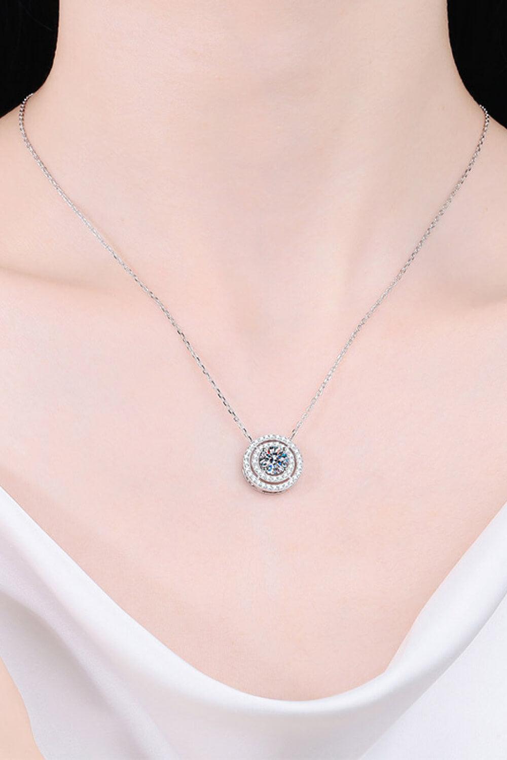 Moissanite Round Pendant Rhodium-Plated Necklace BLUE ZONE PLANET