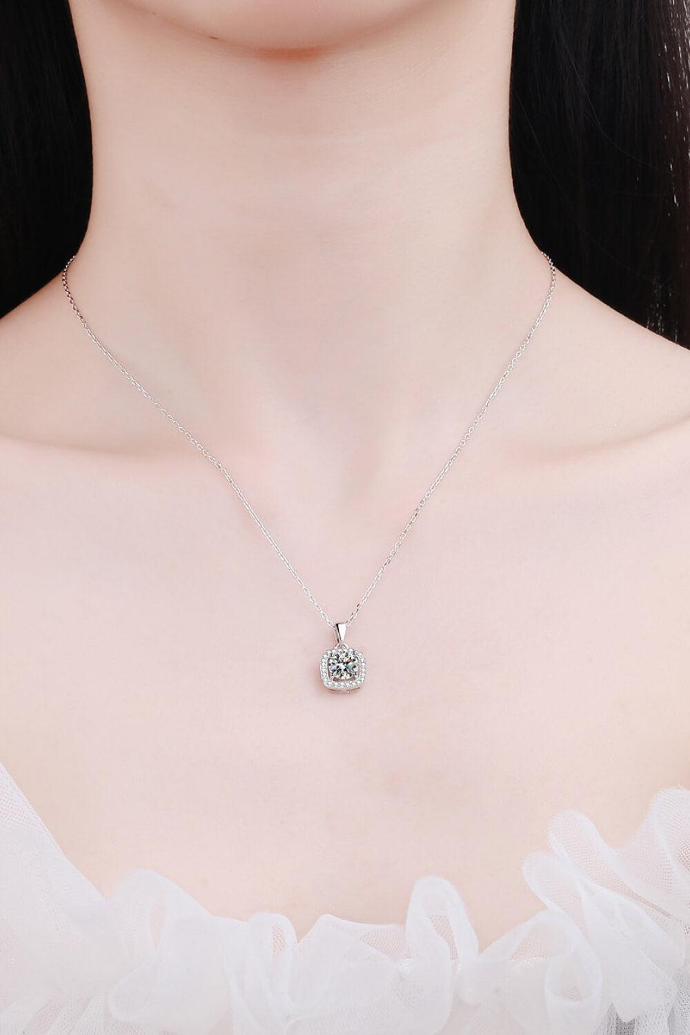 Moissanite Square Pendant Chain Necklace BLUE ZONE PLANET