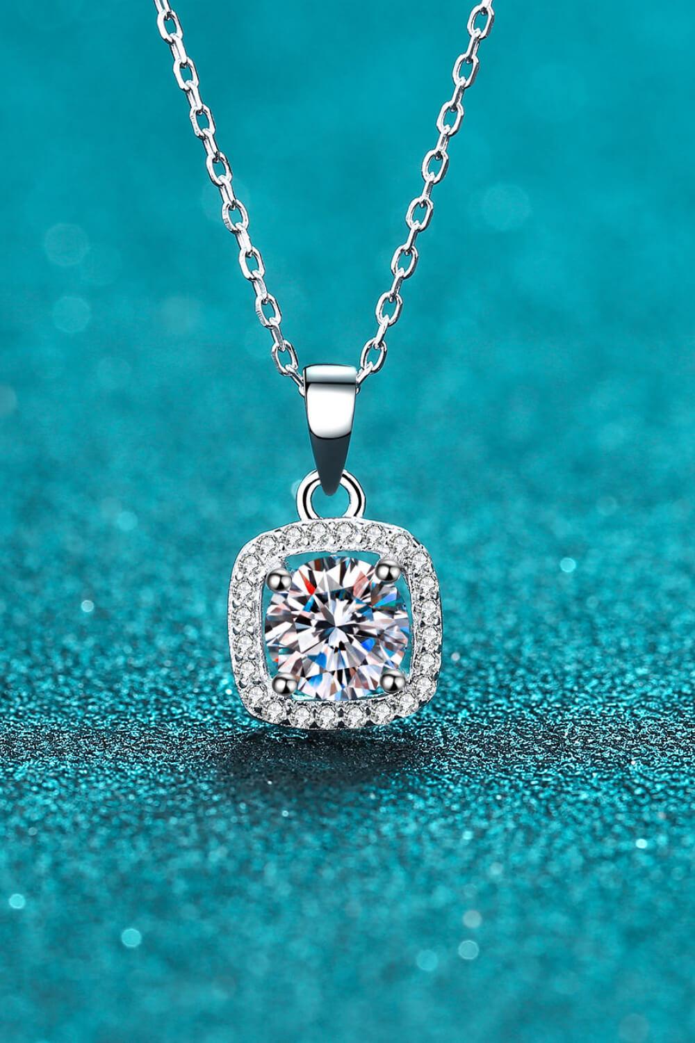 Moissanite Square Pendant Chain Necklace BLUE ZONE PLANET