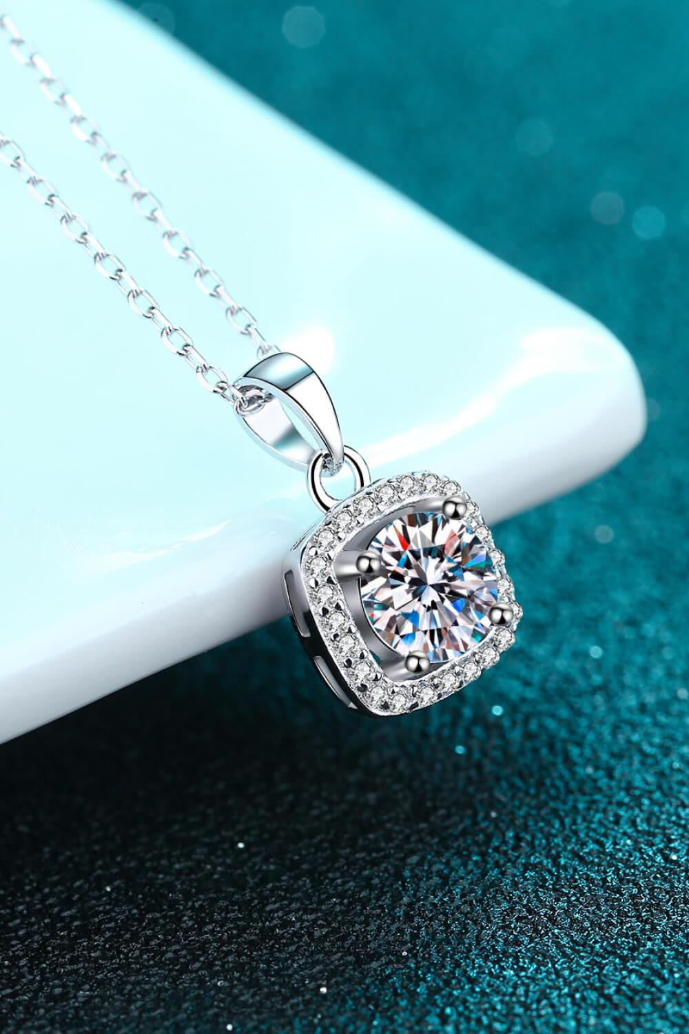 Moissanite Square Pendant Chain Necklace BLUE ZONE PLANET