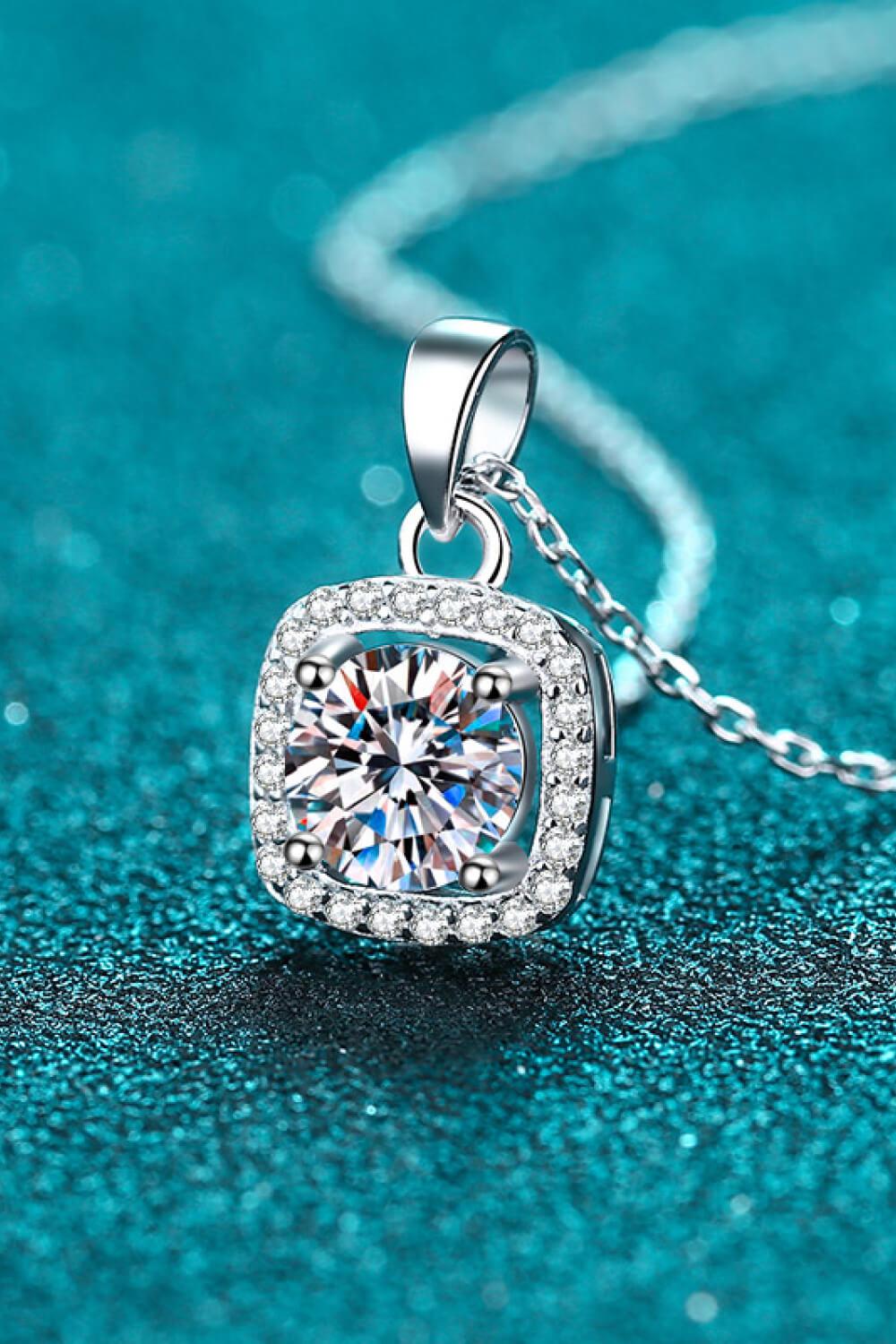 Moissanite Square Pendant Chain Necklace BLUE ZONE PLANET