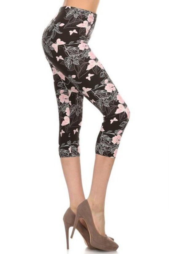 Multi-color Print, Cropped Capri Leggings In A Fitted Style With A Banded High Waist Blue Zone Planet