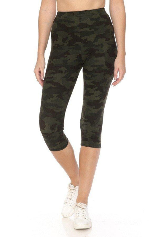 Multi-color Print, Cropped Capri Leggings In A Fitted Style With A Banded High Waist Blue Zone Planet