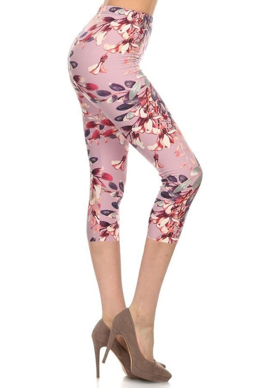 Multi-color Print, Cropped Capri Leggings In A Fitted Style With A Banded High Waist Blue Zone Planet
