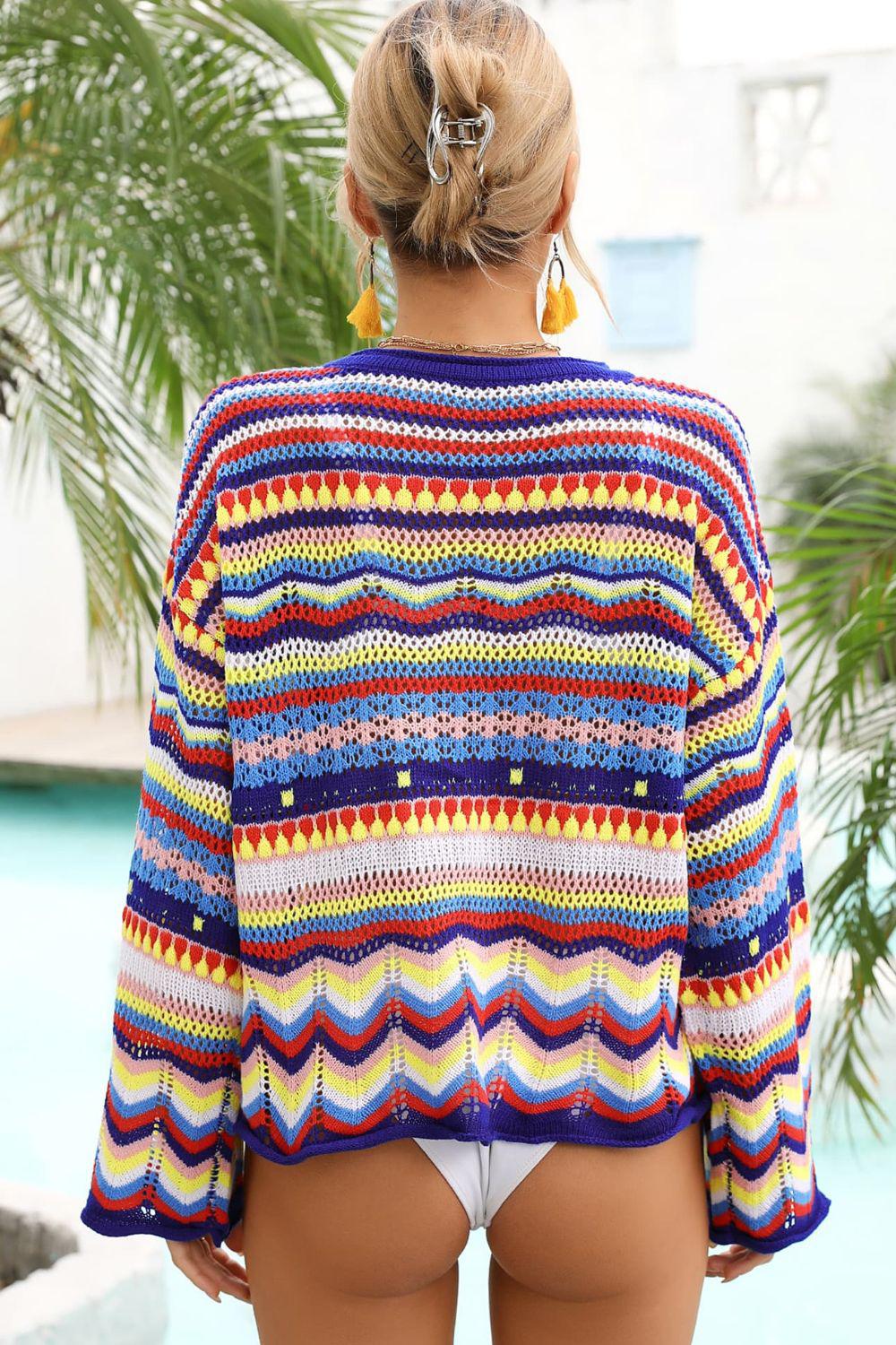 Multicolored Stripe Round Neck Cover-Up BLUE ZONE PLANET