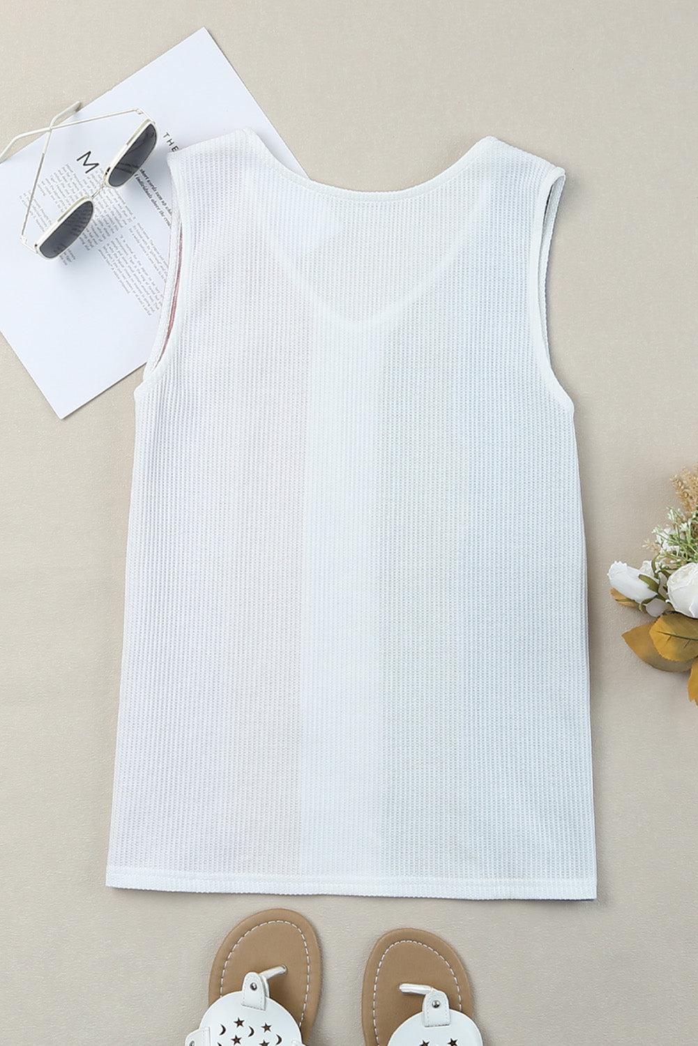 Multicolored Striped Waffle-Knit Sleeveless Tank BLUE ZONE PLANET