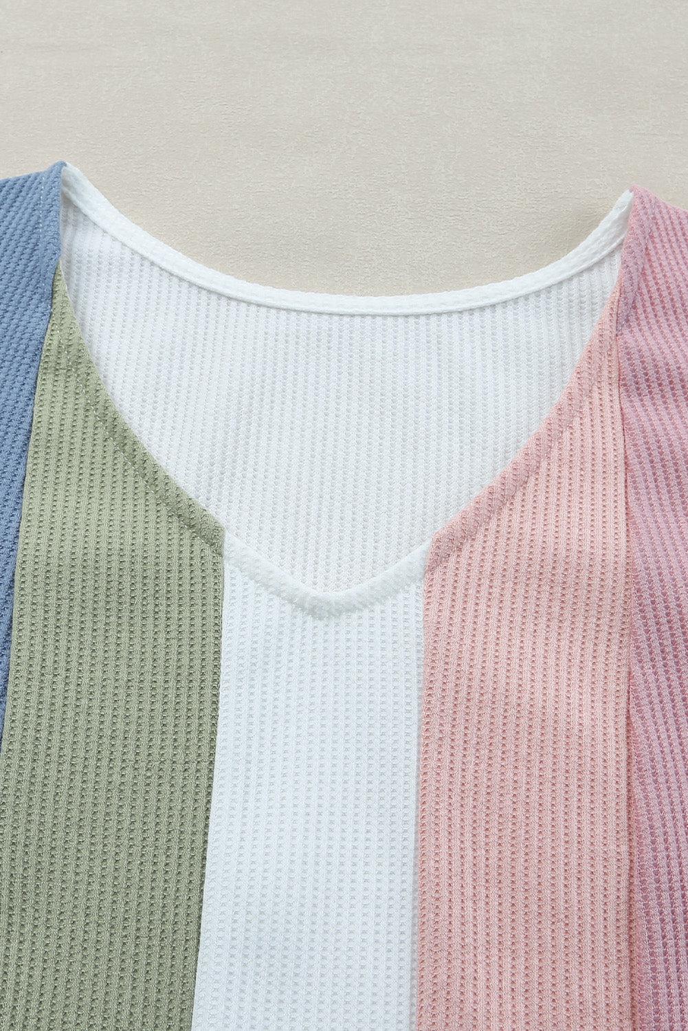 Multicolored Striped Waffle-Knit Sleeveless Tank BLUE ZONE PLANET