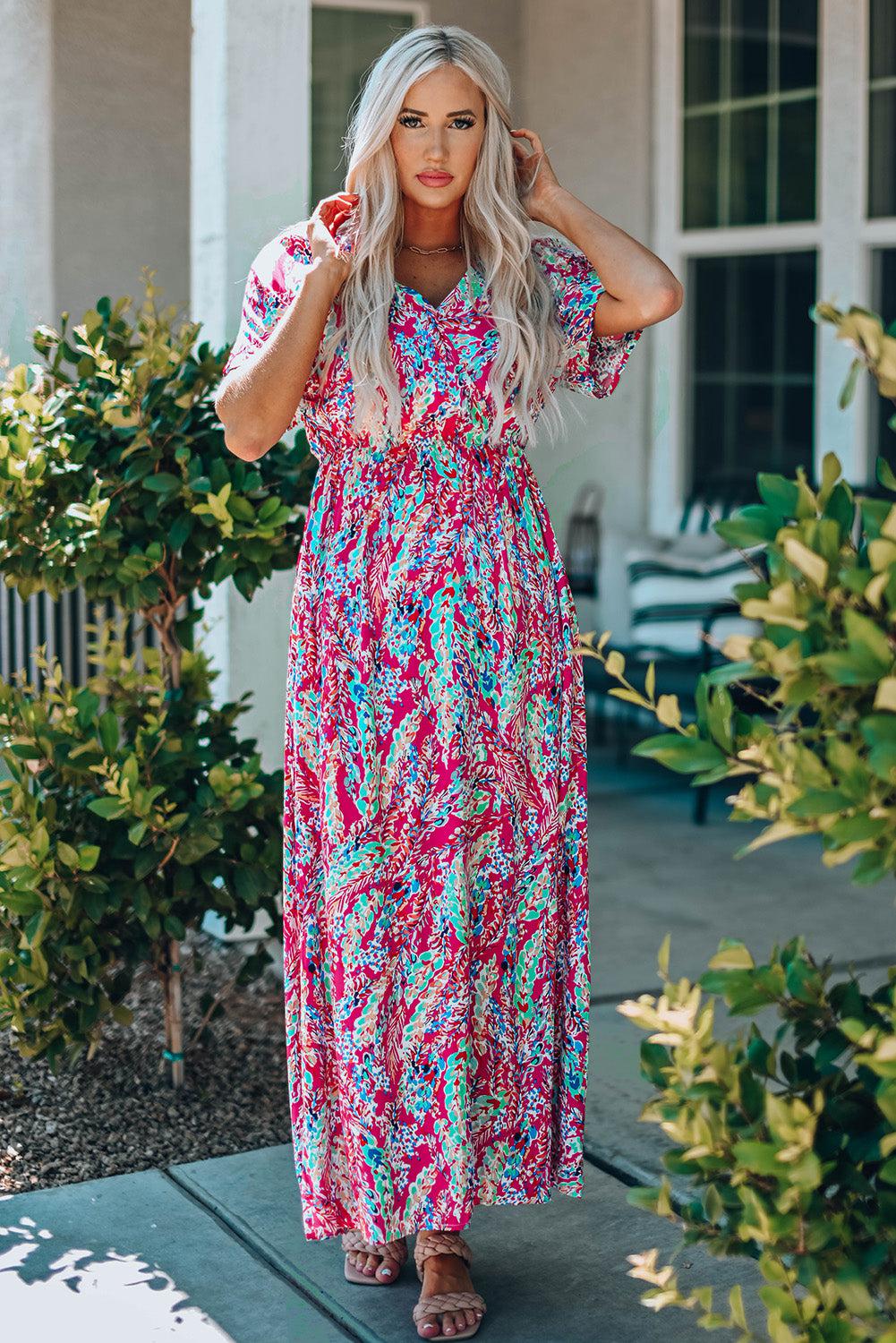 Multicolored V-Neck Maxi Dress BLUE ZONE PLANET