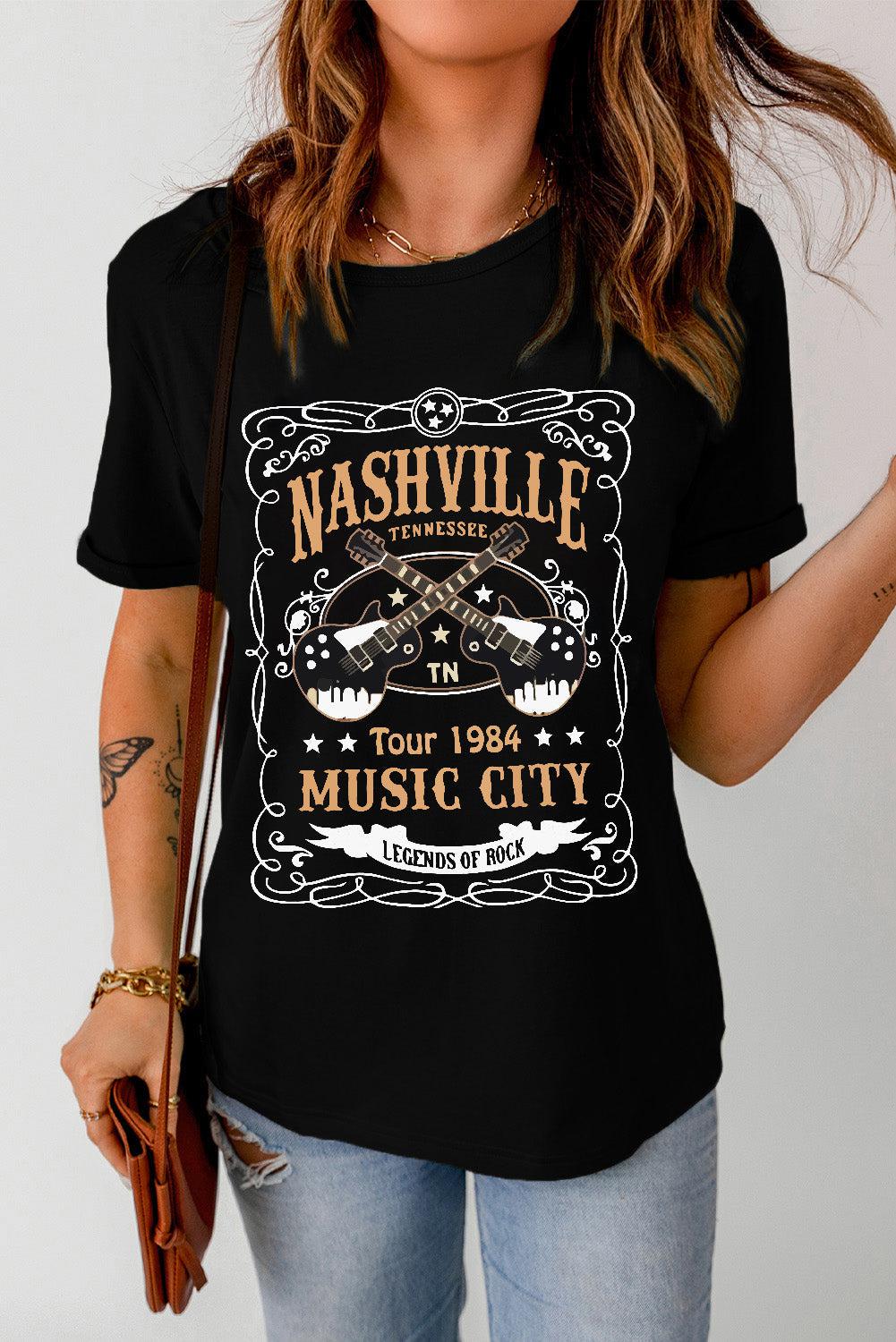 NASHVILLE MUSIC CITY Graphic Tee Shirt BLUE ZONE PLANET