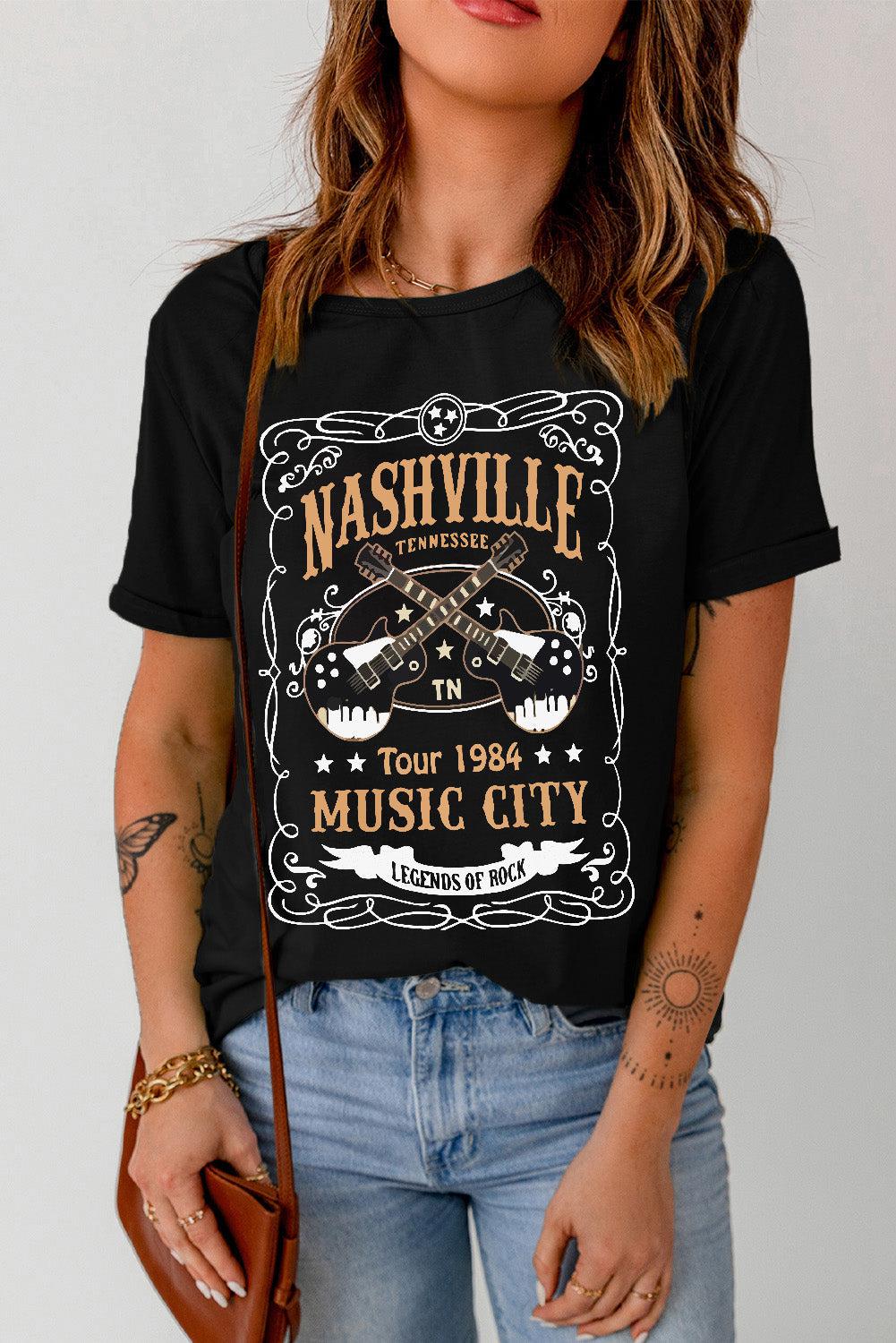 NASHVILLE MUSIC CITY Graphic Tee Shirt BLUE ZONE PLANET