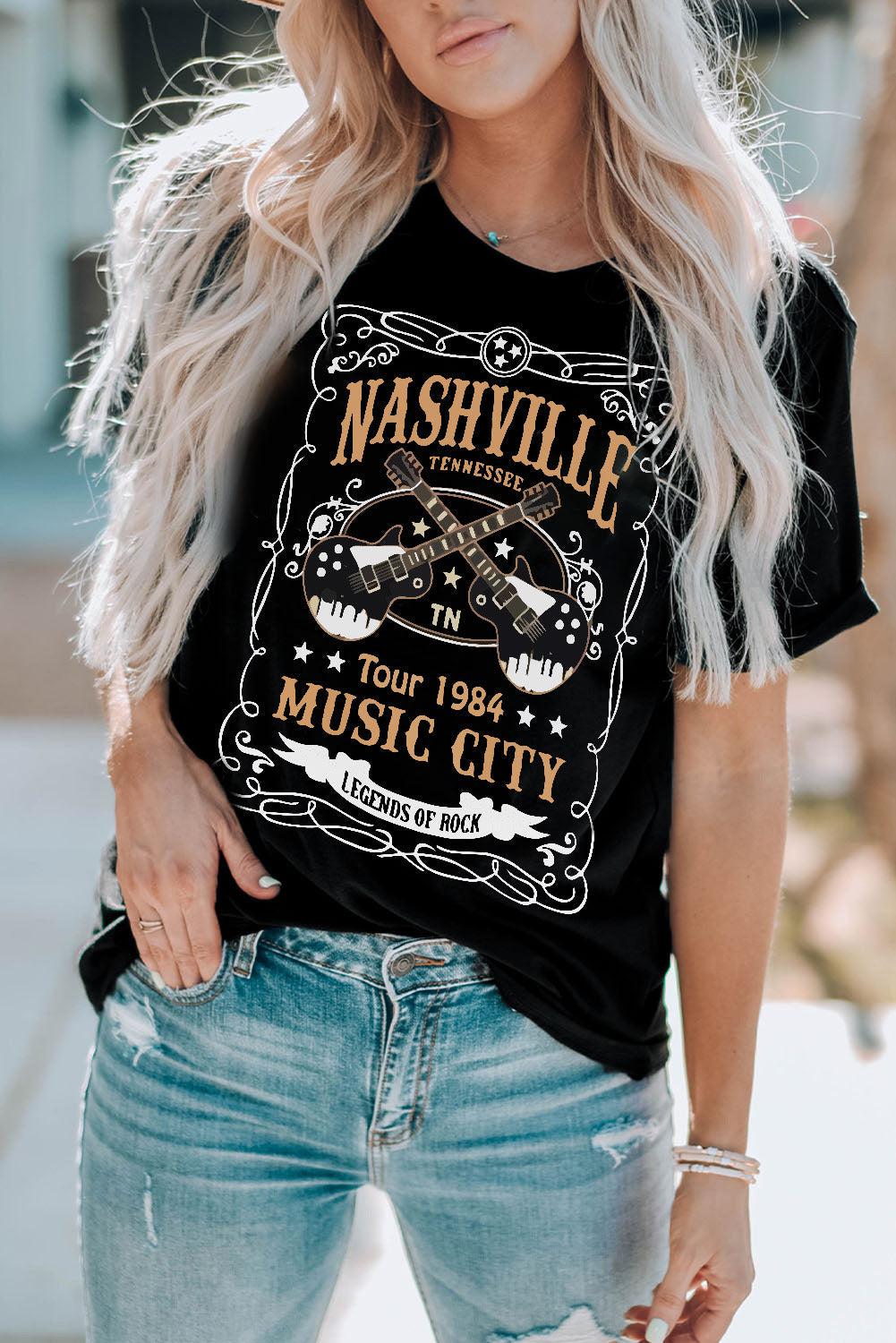 NASHVILLE MUSIC CITY Graphic Tee Shirt BLUE ZONE PLANET