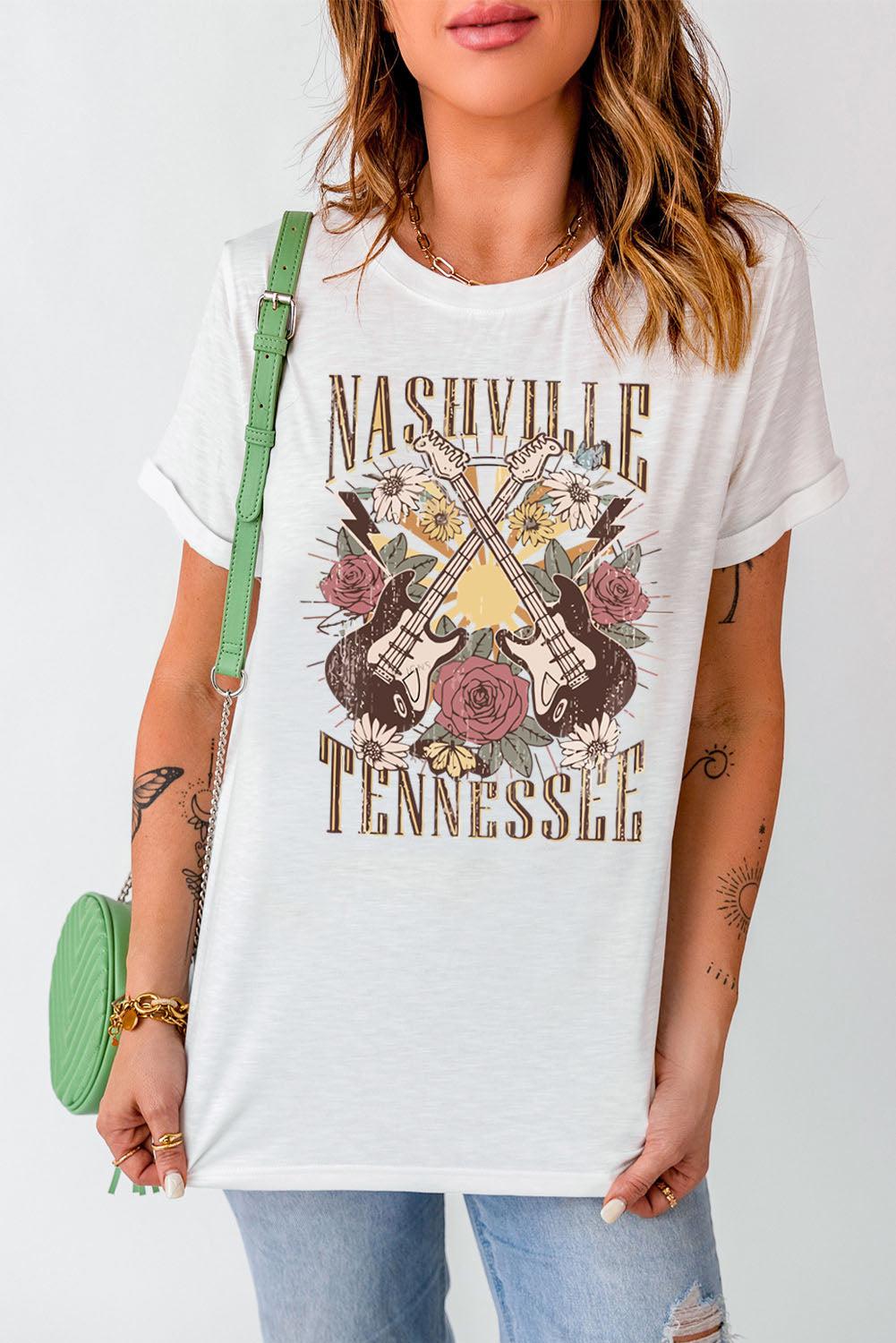 NASHVILLE TENNESSEE Cuffed Tee Shirt BLUE ZONE PLANET