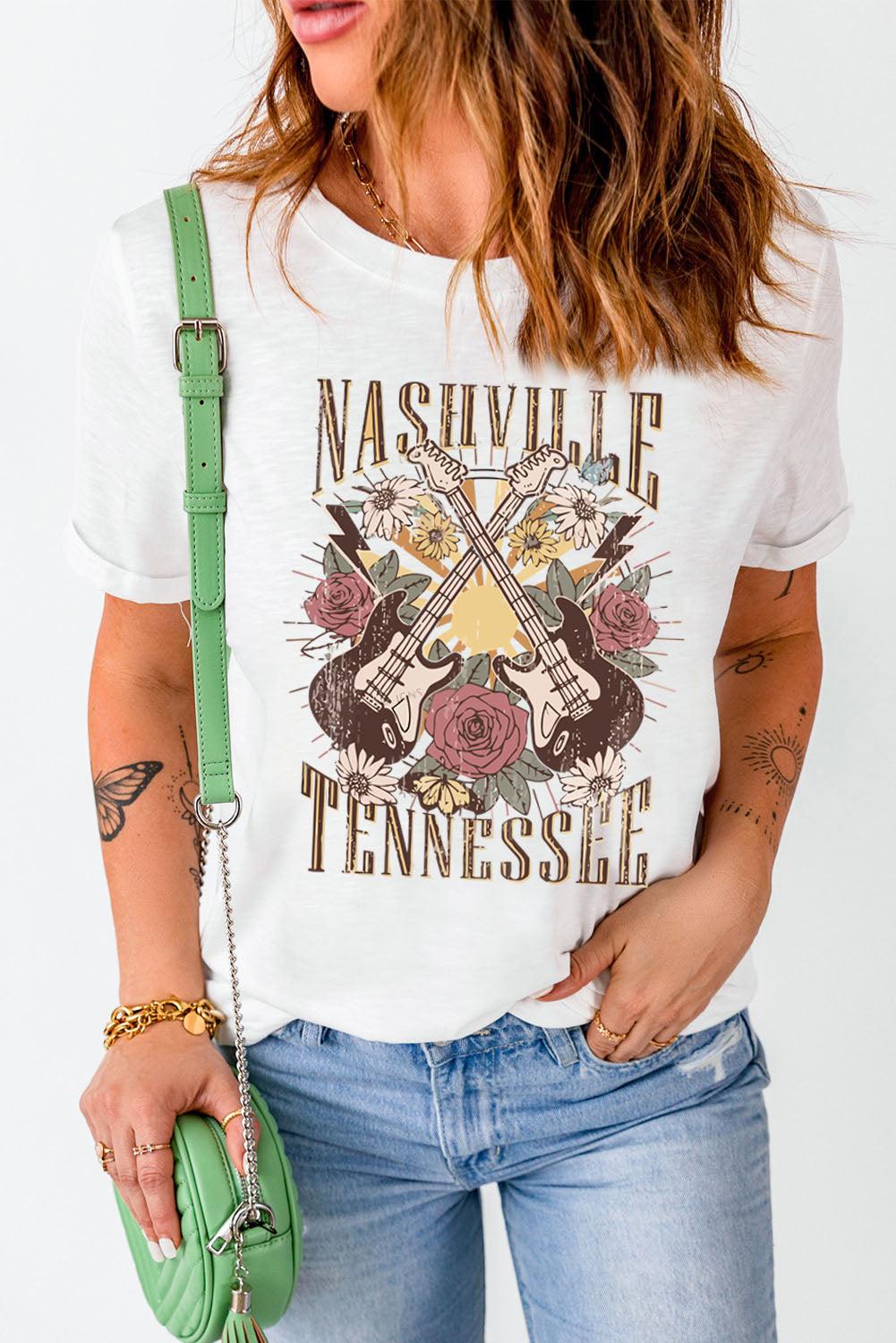 NASHVILLE TENNESSEE Cuffed Tee Shirt BLUE ZONE PLANET