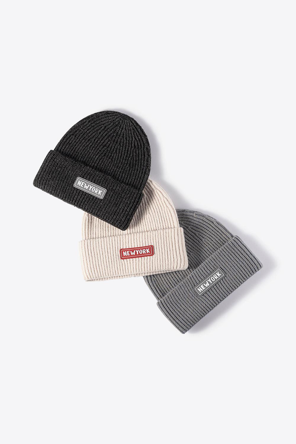 NEWYORK Patch Rib-Knit Cuffed Beanie BLUE ZONE PLANET