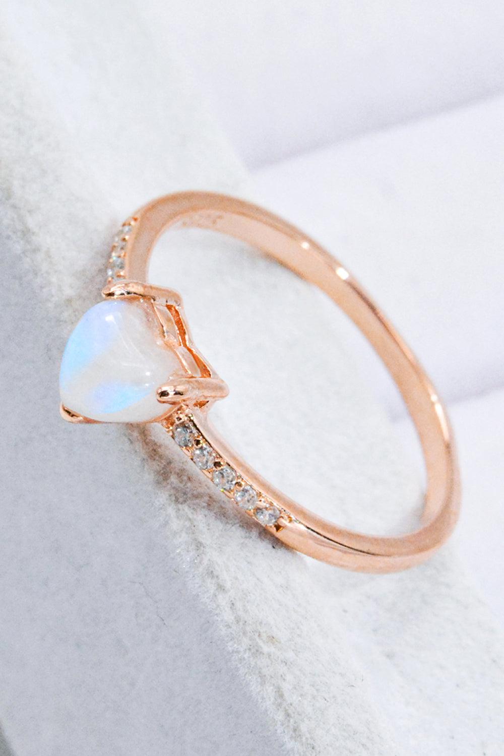 Natural Moonstone Heart 18K Rose Gold-Plated Ring BLUE ZONE PLANET