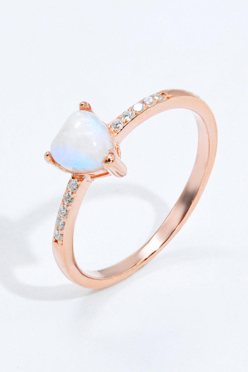 Natural Moonstone Heart 18K Rose Gold-Plated Ring BLUE ZONE PLANET