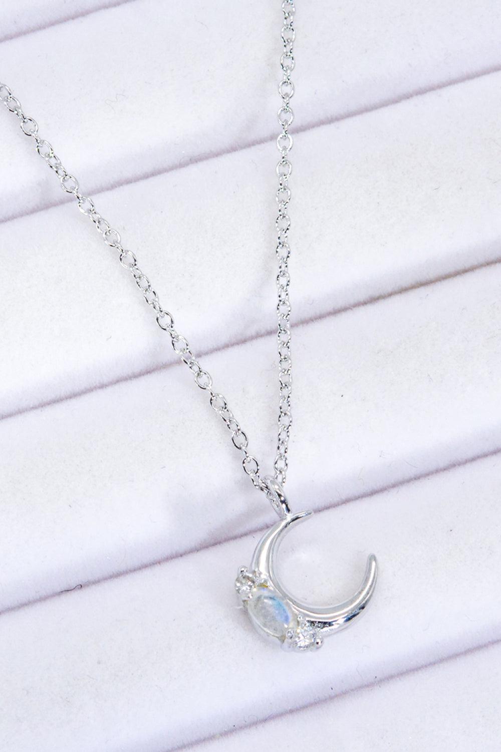 Natural Moonstone Moon Pendant Necklace BLUE ZONE PLANET