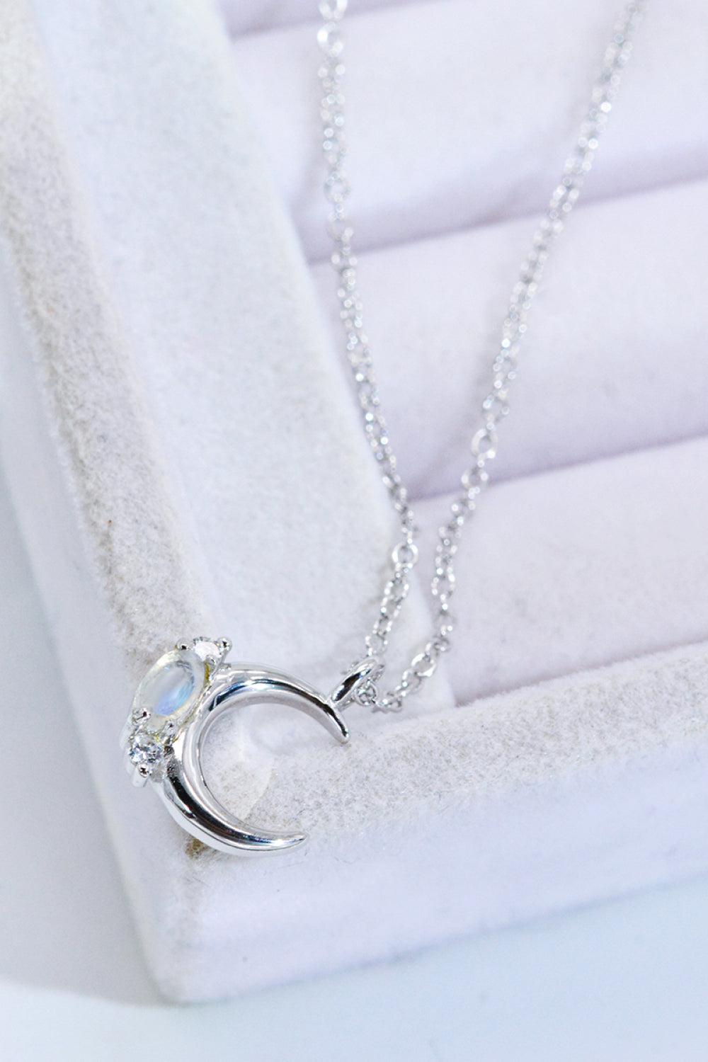 Natural Moonstone Moon Pendant Necklace BLUE ZONE PLANET
