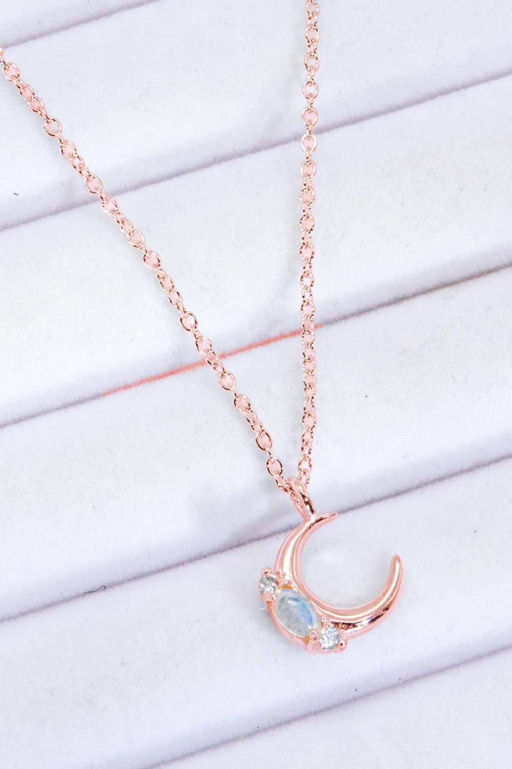Natural Moonstone Moon Pendant Necklace BLUE ZONE PLANET