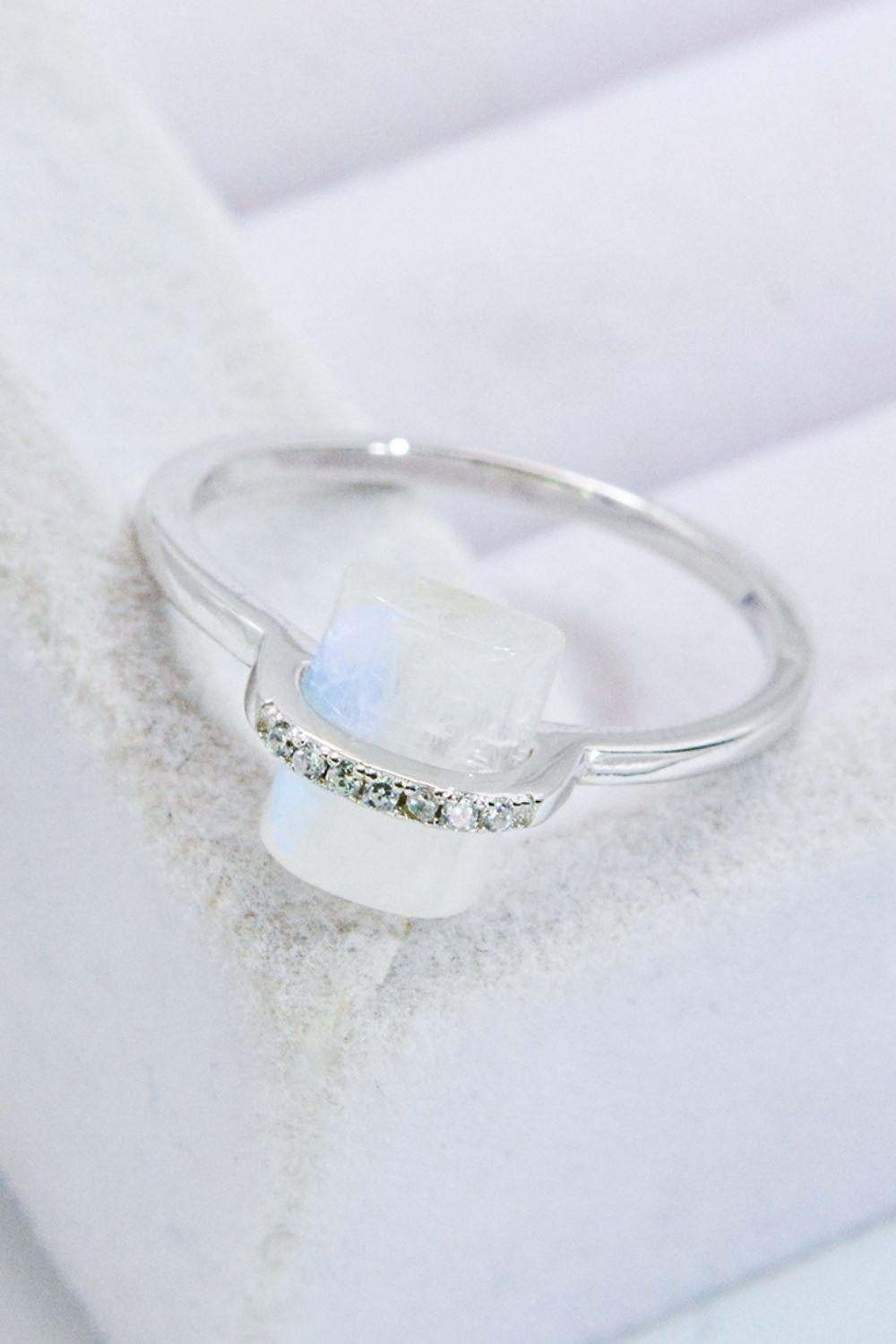 Natural Moonstone Platinum-Plated Ring BLUE ZONE PLANET