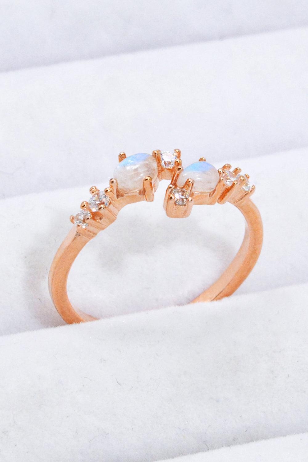 Natural Moonstone and Zircon Open Ring BLUE ZONE PLANET