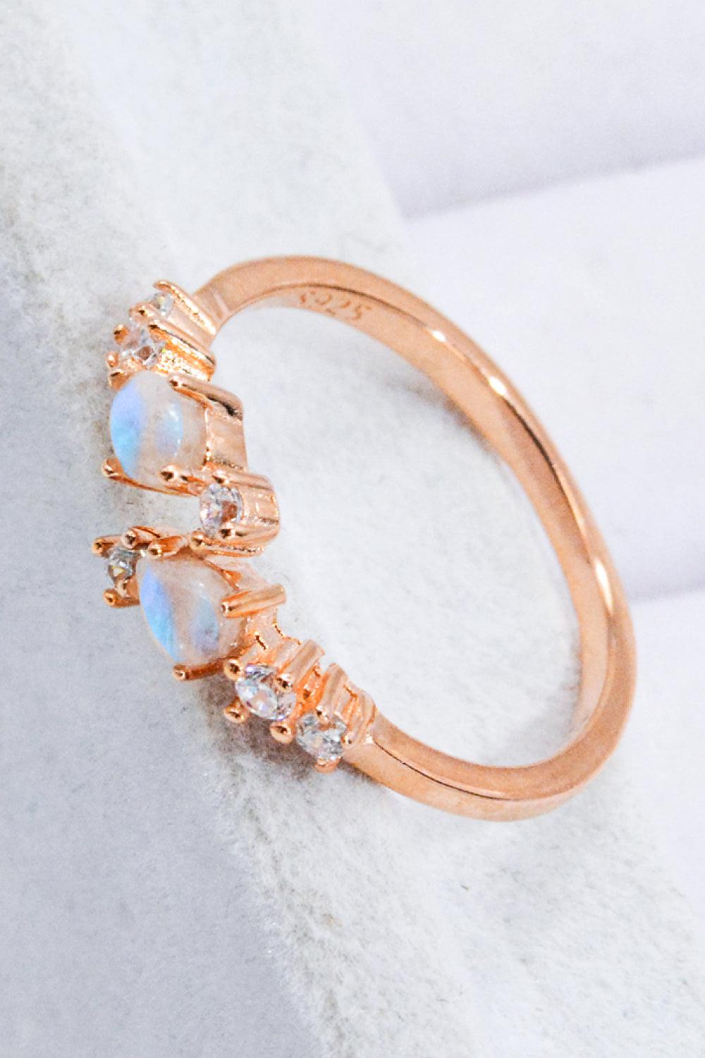 Natural Moonstone and Zircon Open Ring BLUE ZONE PLANET