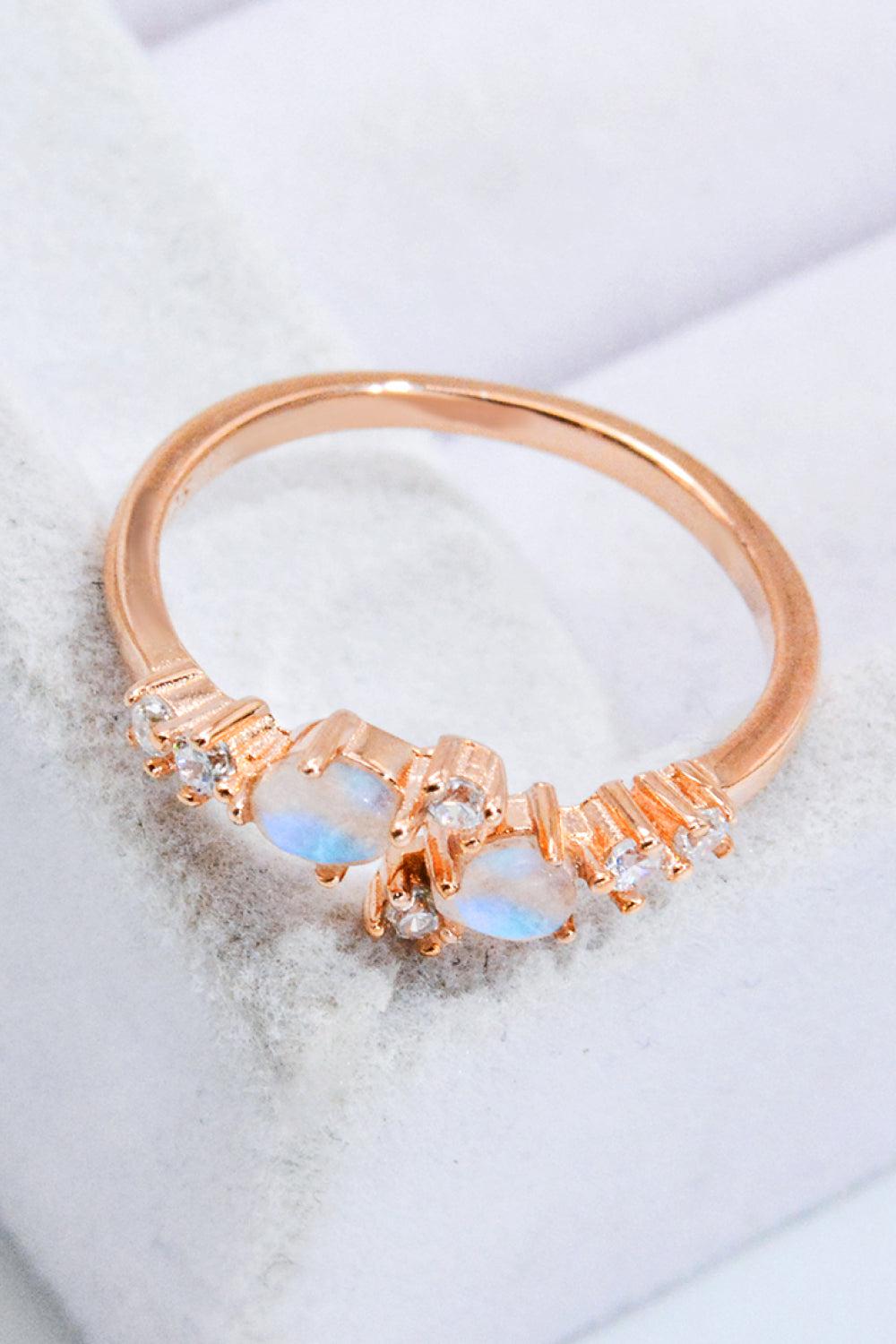 Natural Moonstone and Zircon Open Ring BLUE ZONE PLANET
