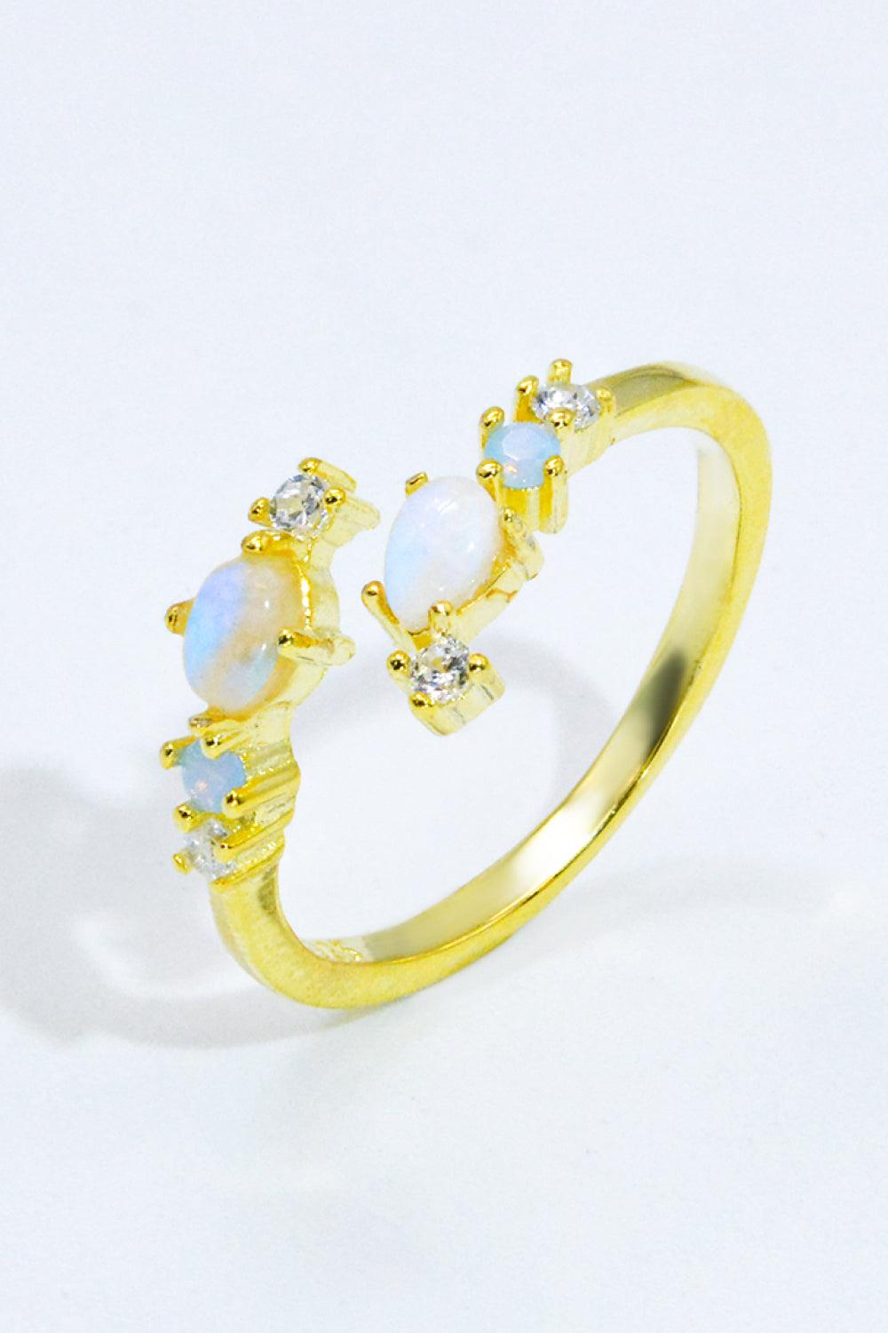Natural Moonstone and Zircon Open Ring BLUE ZONE PLANET