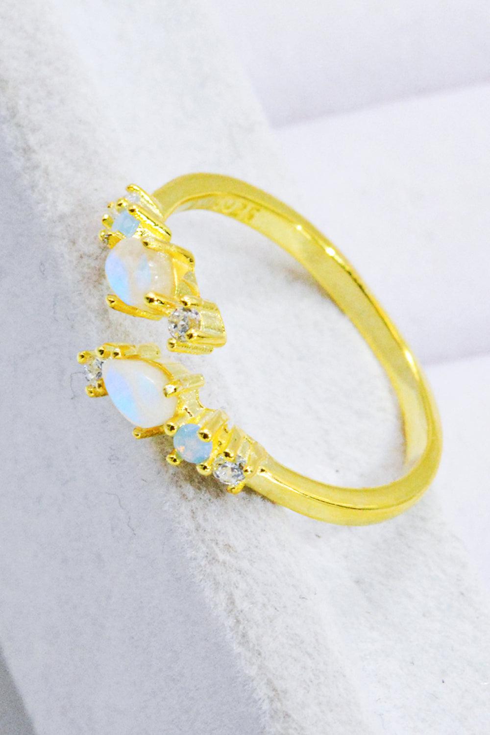 Natural Moonstone and Zircon Open Ring BLUE ZONE PLANET
