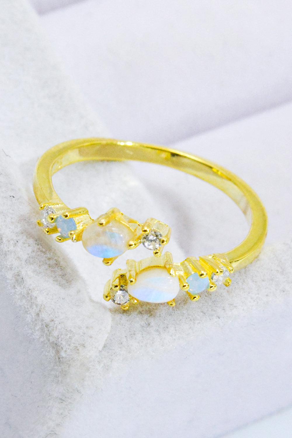 Natural Moonstone and Zircon Open Ring BLUE ZONE PLANET