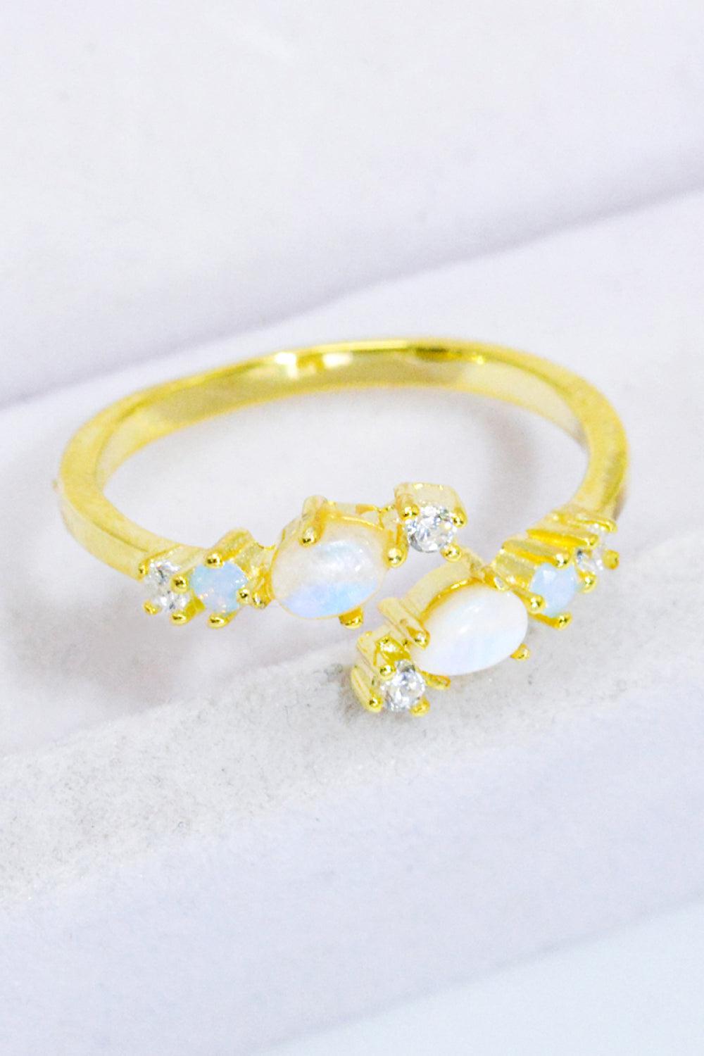 Natural Moonstone and Zircon Open Ring BLUE ZONE PLANET