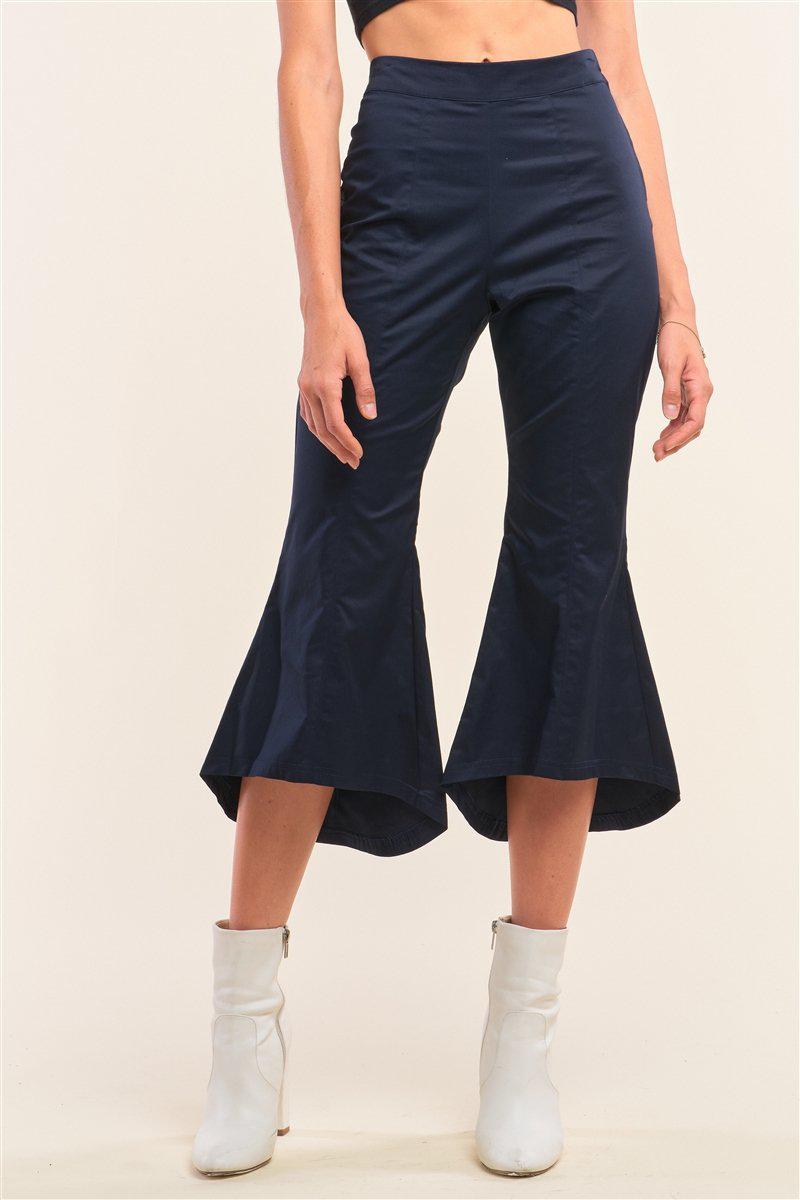 Navy Solid High Waisted Retro Bell Bottom Flare Pants Blue Zone Planet