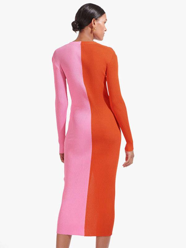 New Style Color Blocking High Waist Long Dress BLUE ZONE PLANET