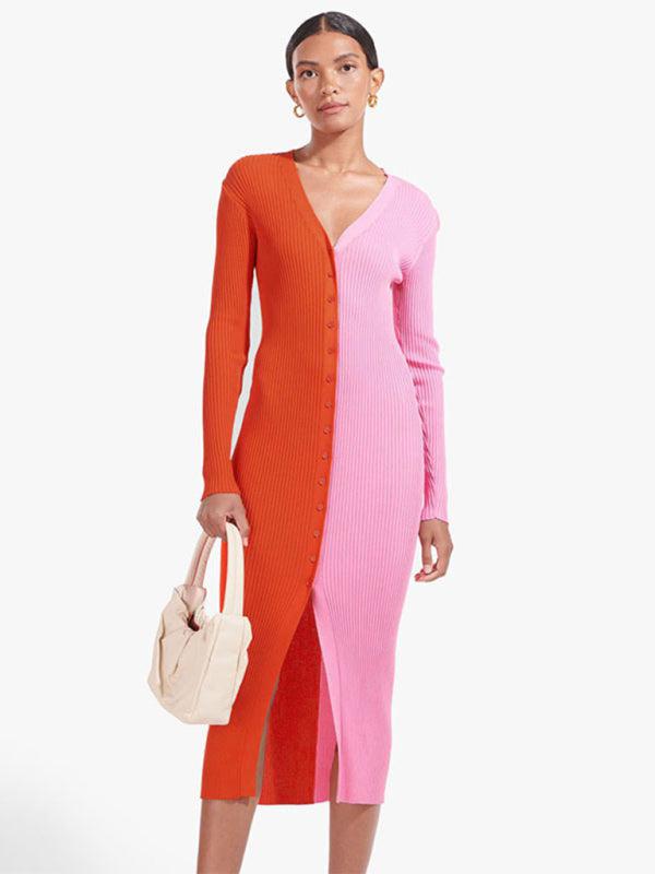 New Style Color Blocking High Waist Long Dress BLUE ZONE PLANET