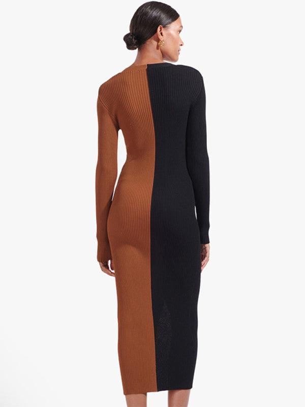 New Style Color Blocking High Waist Long Dress BLUE ZONE PLANET
