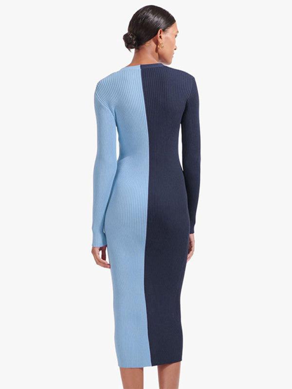 New Style Color Blocking High Waist Long Dress BLUE ZONE PLANET
