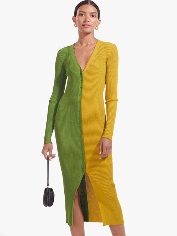 New Style Color Blocking High Waist Long Dress BLUE ZONE PLANET
