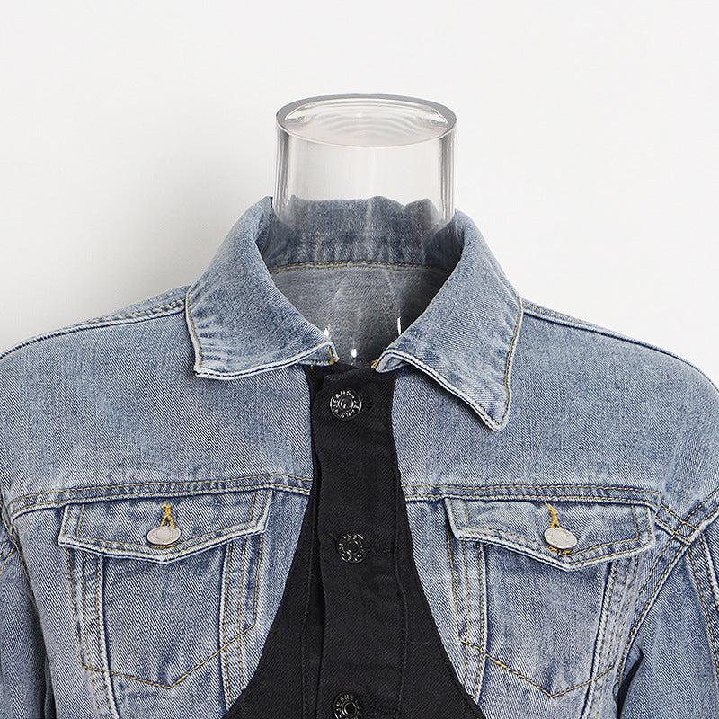 New Style Splicing Short Denim Jacket and High Waist Jeans BLUE ZONE PLANET