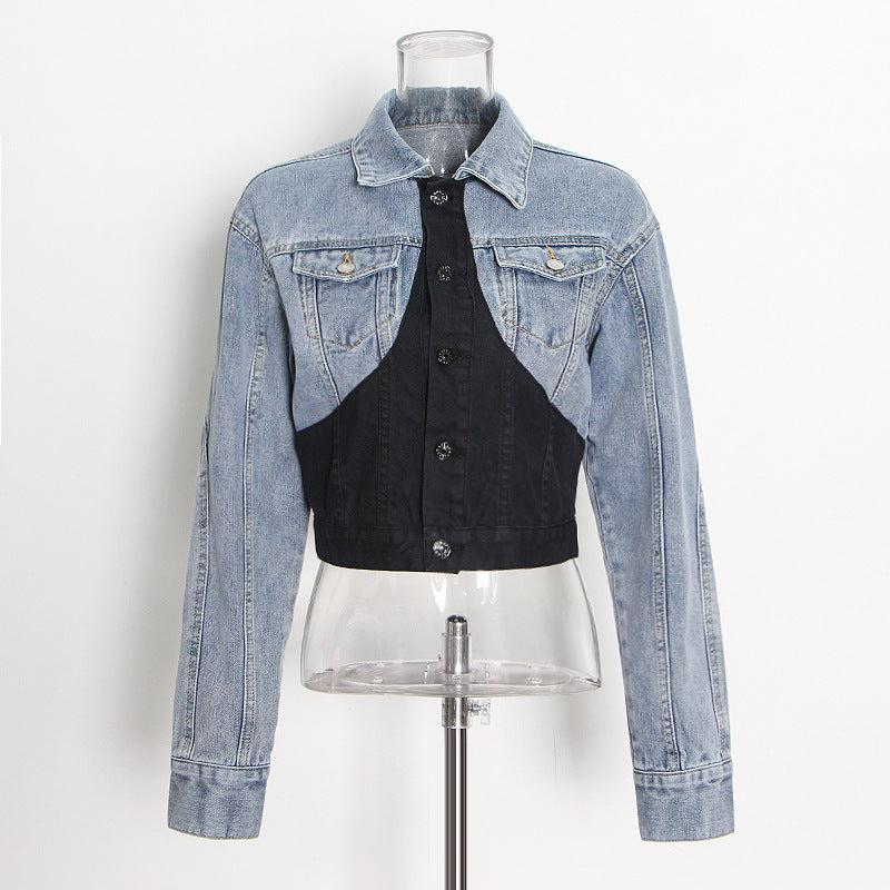 New Style Splicing Short Denim Jacket and High Waist Jeans BLUE ZONE PLANET
