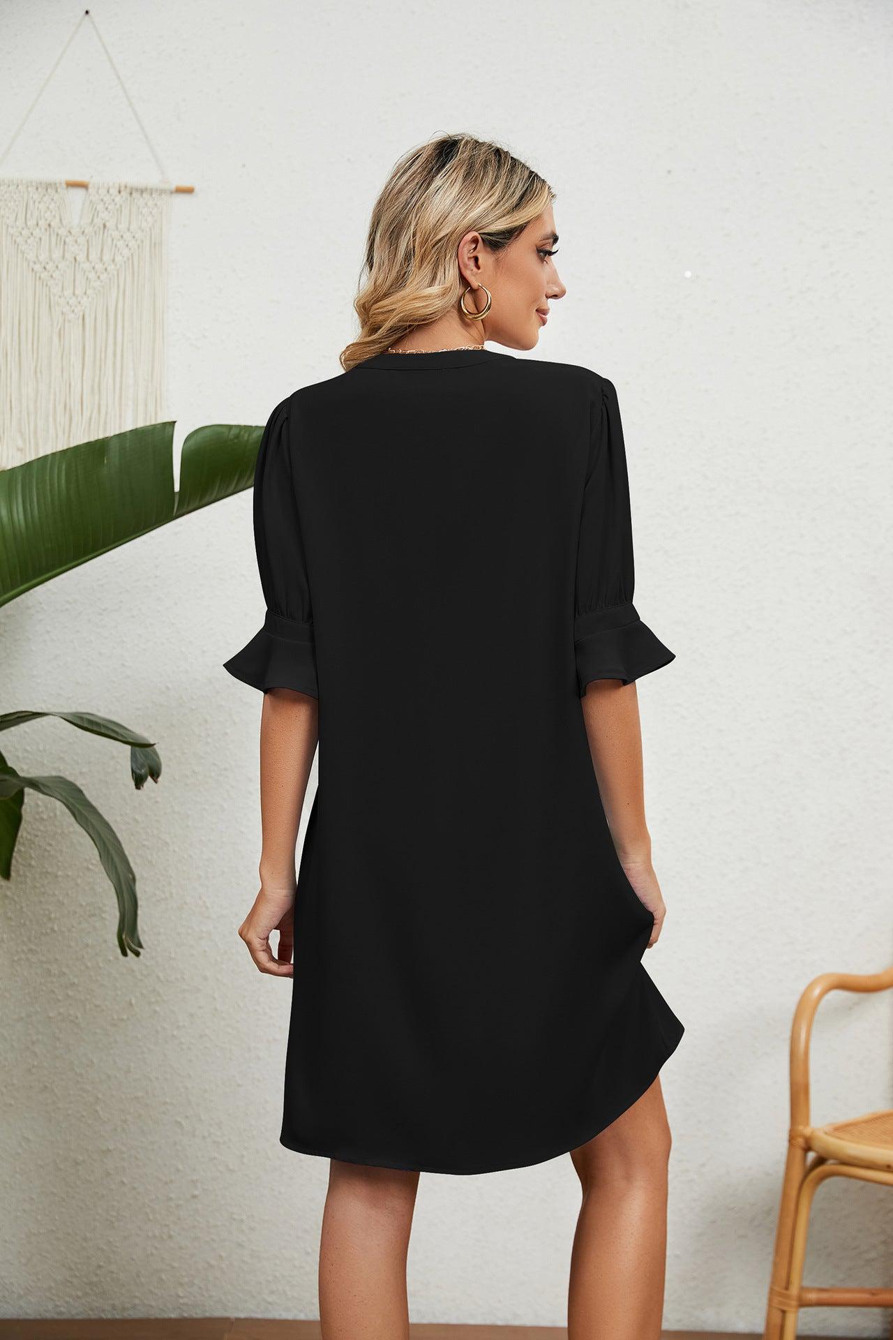 Notched Neck Flounce Sleeve Dress BLUE ZONE PLANET