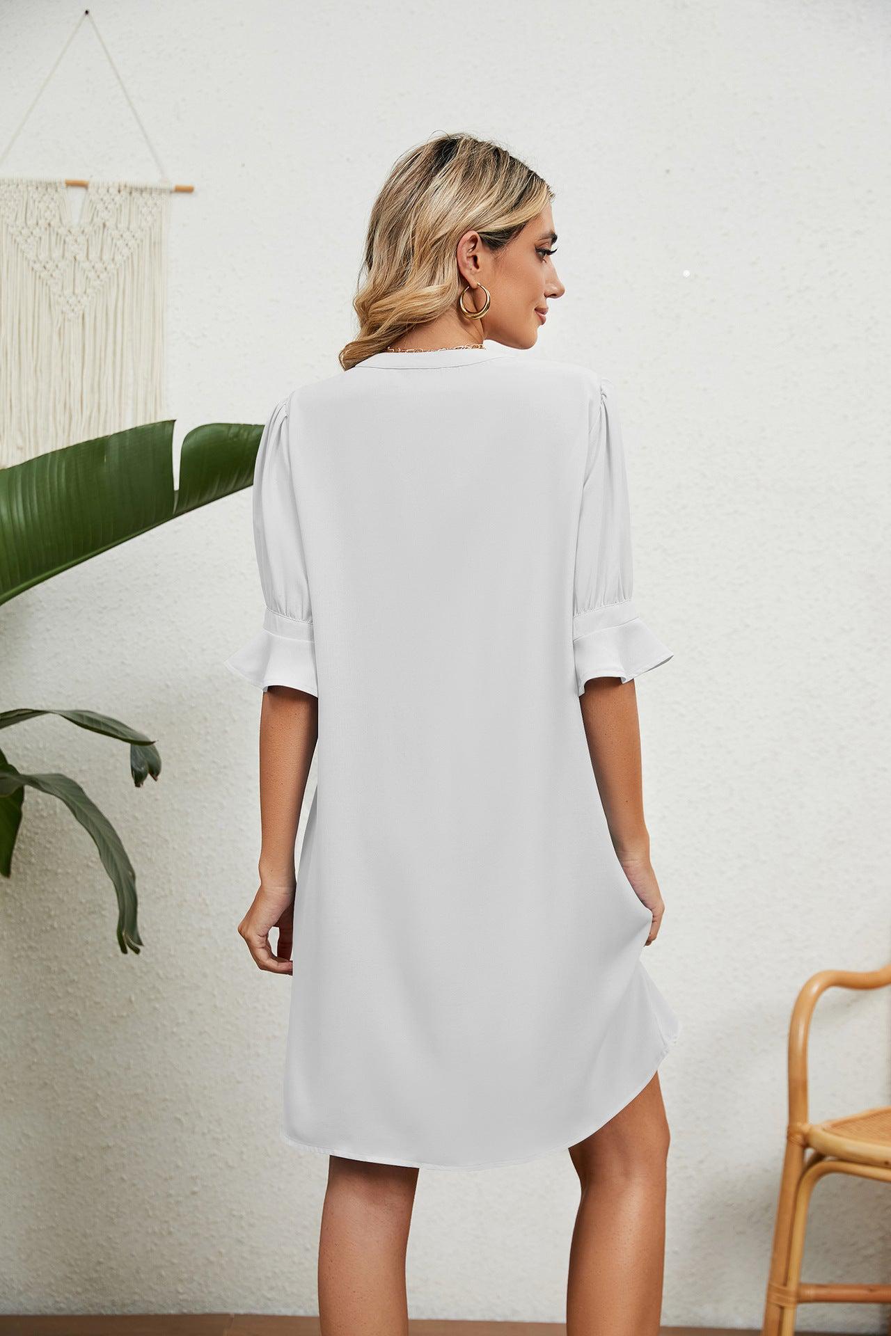 Notched Neck Flounce Sleeve Dress BLUE ZONE PLANET