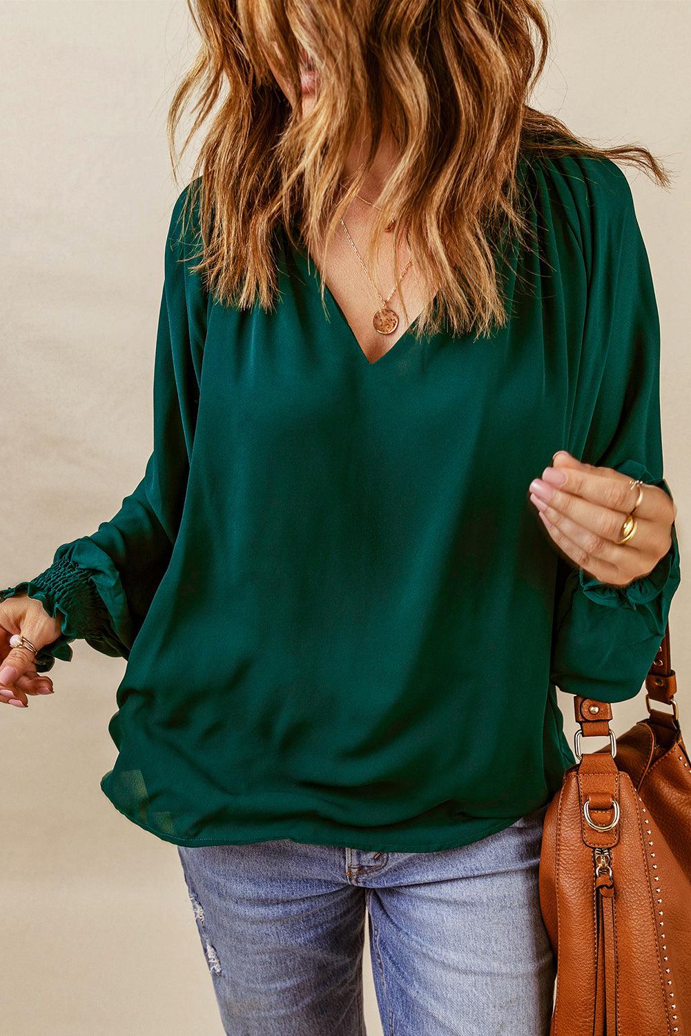 Notched Neck Lantern Sleeve Blouse BLUE ZONE PLANET