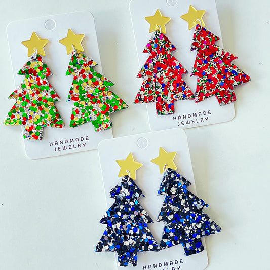 Christmas Tree Acrylic Dangle Earrings BLUE ZONE PLANET