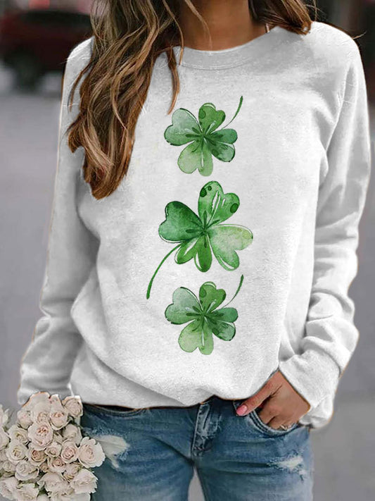 St. Patrick's four-leaf clover patchwork sleeve sweatshirt BLUE ZONE PLANET